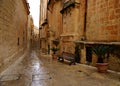 Rainy day on the old narrow street in Mdina - Silent City Royalty Free Stock Photo