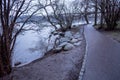 Rainy day park alley, Stockholm, January 2018 Royalty Free Stock Photo