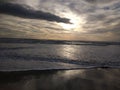 High wave on the beach in rain weather Royalty Free Stock Photo