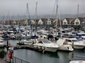 Rainy day at Port Solent in the docks with all the yachts and grey skies above Portsmouth, UK