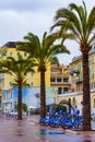 Coastal promenade Nice city rainy day view France