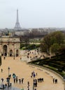 Rainy day scene in Paris, looking out from window of The Louvre, France, 2016