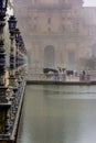 Rainy day in Spanish Square or Plaza de Espana in Sevilla, Spain