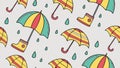 Rainy Day Umbrellas & Clouds Seamless Pattern, vector design Generative AI Royalty Free Stock Photo