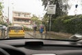 Rainy day. View from the inside of a car. Royalty Free Stock Photo