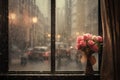 Rainy Day Window View Valentine Day background