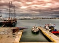 A rainy day.Yachts at the dock.Marina Zeas, Piraeus,Greece Royalty Free Stock Photo