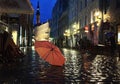 Rainy Evening In Old Town of Tallinn, Estoni travel to Europe, people walking on the street under umbrellas Royalty Free Stock Photo