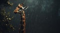 Rainy Giraffe Wallpaper: Photo-realistic Landscape With Humorous Tone