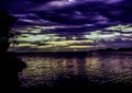 Rainy lake at sunset Royalty Free Stock Photo