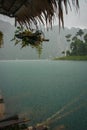 Rainy landscape at Chieou Laan lake in Thailand Royalty Free Stock Photo