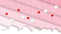 Rainy love valentine day with heart and clouds background vector, pastel pink color paper cut style illustration
