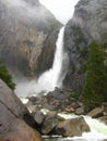 Yosemite National Park, Sierra Nevada, Thundering Lower Yosemite Falls on Rainy Spring Day, California, USA