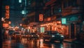 Rainy night in Mong Kok Crowded streets, illuminated buildings, blurred motion generated by AI