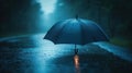 Rainy night road umbrella solitude dark forest Royalty Free Stock Photo