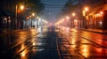 Rainy Nights and Neon Lights, Moody Nightscapes of Abandoned Streets, Generative AI Royalty Free Stock Photo