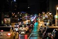 Rainy Nighttime Look At Queen Street In Brampton, Ontario