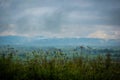 Rainy panorama over green fields