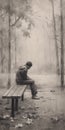 Rainy Park Bench: A Poignant Charcoal Sketch