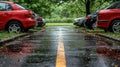 Rainy parking lot with cars Royalty Free Stock Photo