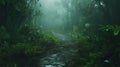 Rainy Path Through Dense Green Jungle Undergrowth Royalty Free Stock Photo