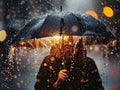 Rainy rainy day. Woman in raincoat with umbrella on rainy day Royalty Free Stock Photo