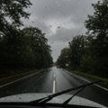 Rainy Road View From Car Windshield Royalty Free Stock Photo