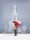 Rainy season with the girl open red an umbrella.