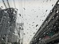 Raindrops on the windshield can impair visibility.