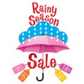 Rainy Season Sale Banner Decorate With Umbrella, Lettering And O
