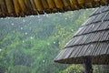 Heavy rain on the bamboo roof