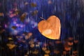 Rainy street rain drops on window glass people walk Autumn leaves fall,blurred evening city bokeh light  lifestyle scene weather f Royalty Free Stock Photo