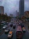 rainy street view in Wuhan city