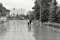 Rainy summer in Russia. Tsvetnoy Boulevard in Tyumen.