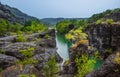 Rainy summer in a Venetikos River view near the village of Eleftherochori, Grevena Municipality, West Macedonia, Greece Royalty Free Stock Photo