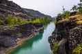 Rainy summer in a Venetikos River view near the village of Eleftherochori, Grevena Municipality, West Macedonia, Greece Royalty Free Stock Photo