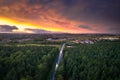 Rainy sunset behind the Tricity beltway. Poland Royalty Free Stock Photo
