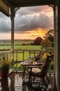 rainy sunset stormy moor from a country house