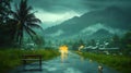 Rainy Tropical Village Road at Night Royalty Free Stock Photo