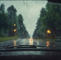 Rainy view from car windshield