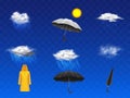 Rainy weather forecast icons realistic vector set Royalty Free Stock Photo