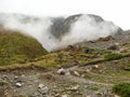 Rainy weather on way to Thorong La Pass from Muktinath, Nepal Royalty Free Stock Photo