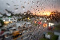 Rainy Window Abstract with Sunset Glow and Blurred City Lights Generative AI Royalty Free Stock Photo