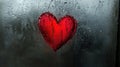 Rainy window, red heart, blurred background, romance Royalty Free Stock Photo
