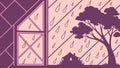 Rainy Window with Tree View, Melancholy Nature Vector Scene, vector design Generative AI Royalty Free Stock Photo