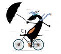 Rainy and windy day and dog rides a bike illustration