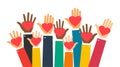 Raise hands. Hand gesturing. Arms raised with heart support. Volunteering. Voting. Vector illustration. EPS 10 Royalty Free Stock Photo