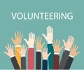 Raise hands Hand gesturing Volunteering Voting. Green background. Vector illustration Royalty Free Stock Photo