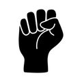 Raised black fist vecor icon. Victory, rebel symbol in protest or riot gesture symbol. Simple flat black and white