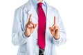 Raised both forefingers gesture by doctor in white coat Royalty Free Stock Photo